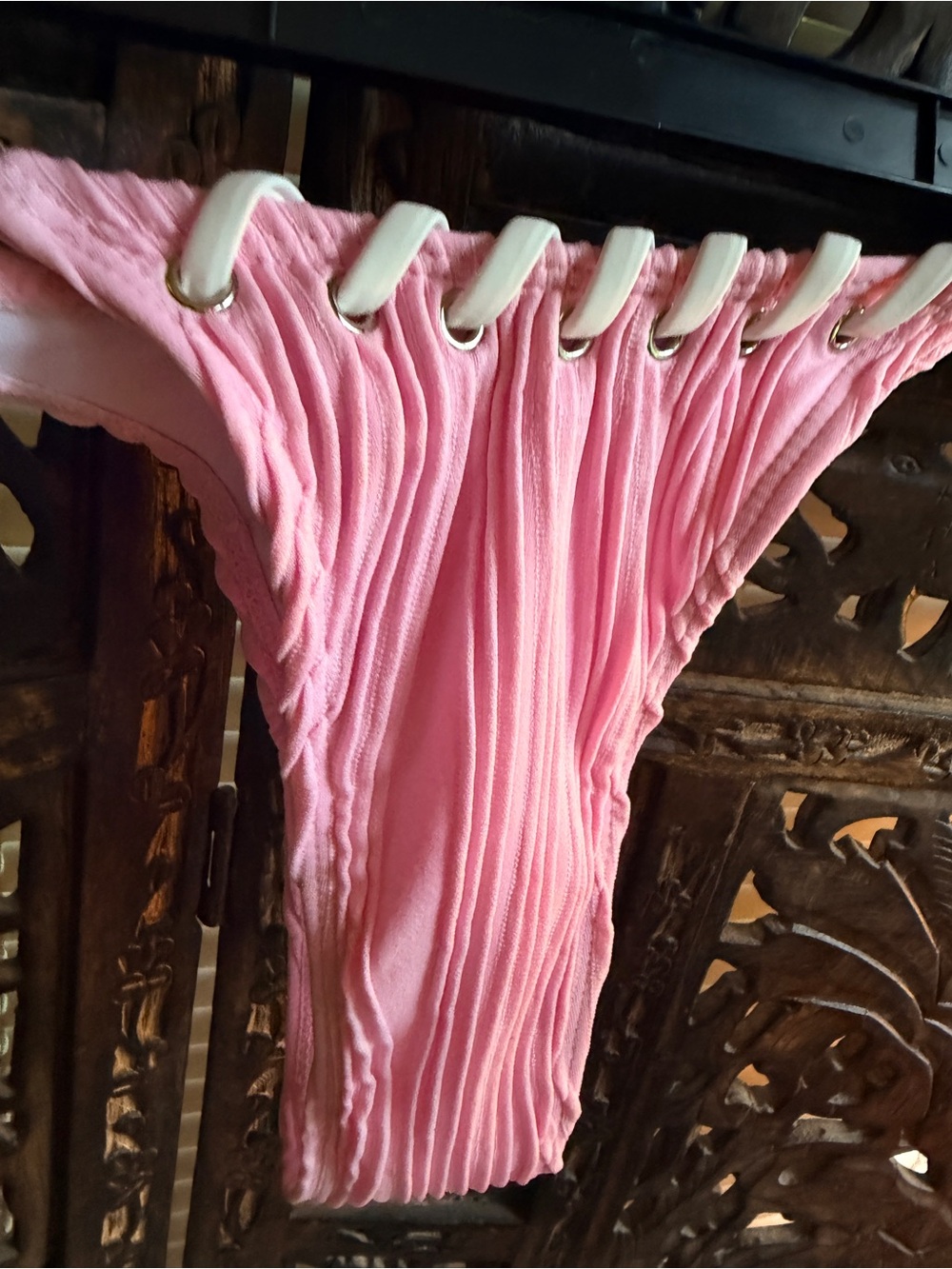 Pink Ruched String Bikini Bottom - Picture 2 of 7